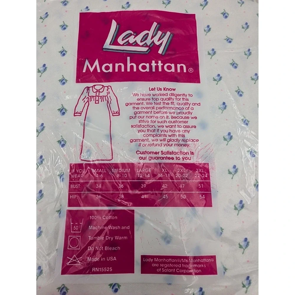 Lady Manhattan Flannel Gown Womens‎ XL White Blue Floral Lace Trim Sleepwear